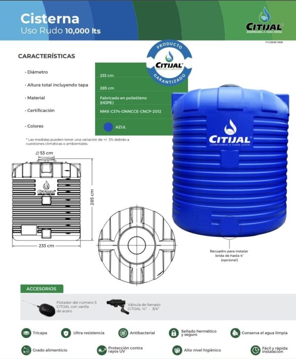 Cisterna uso rudo citijal 10,000 lt